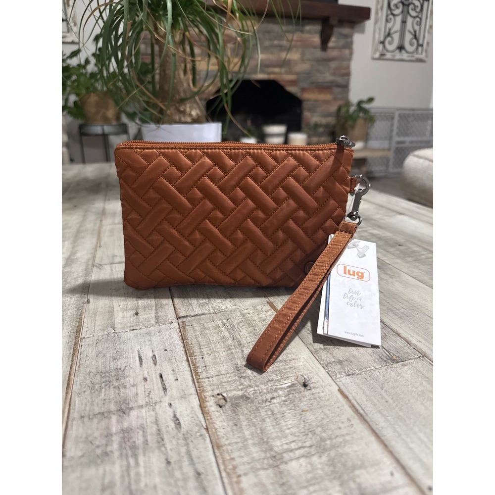 Lug Peekaboo Pouch Wristlet RFID Amber Copper Basketweave Quilted Bag New